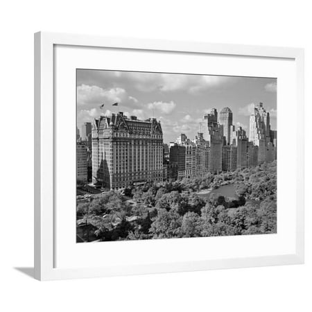 57th Street Manhattan - 1950s Skyline of New York City Manhattan 57th Street Along Central Park Plaza Hotel Framed Print Wall Art