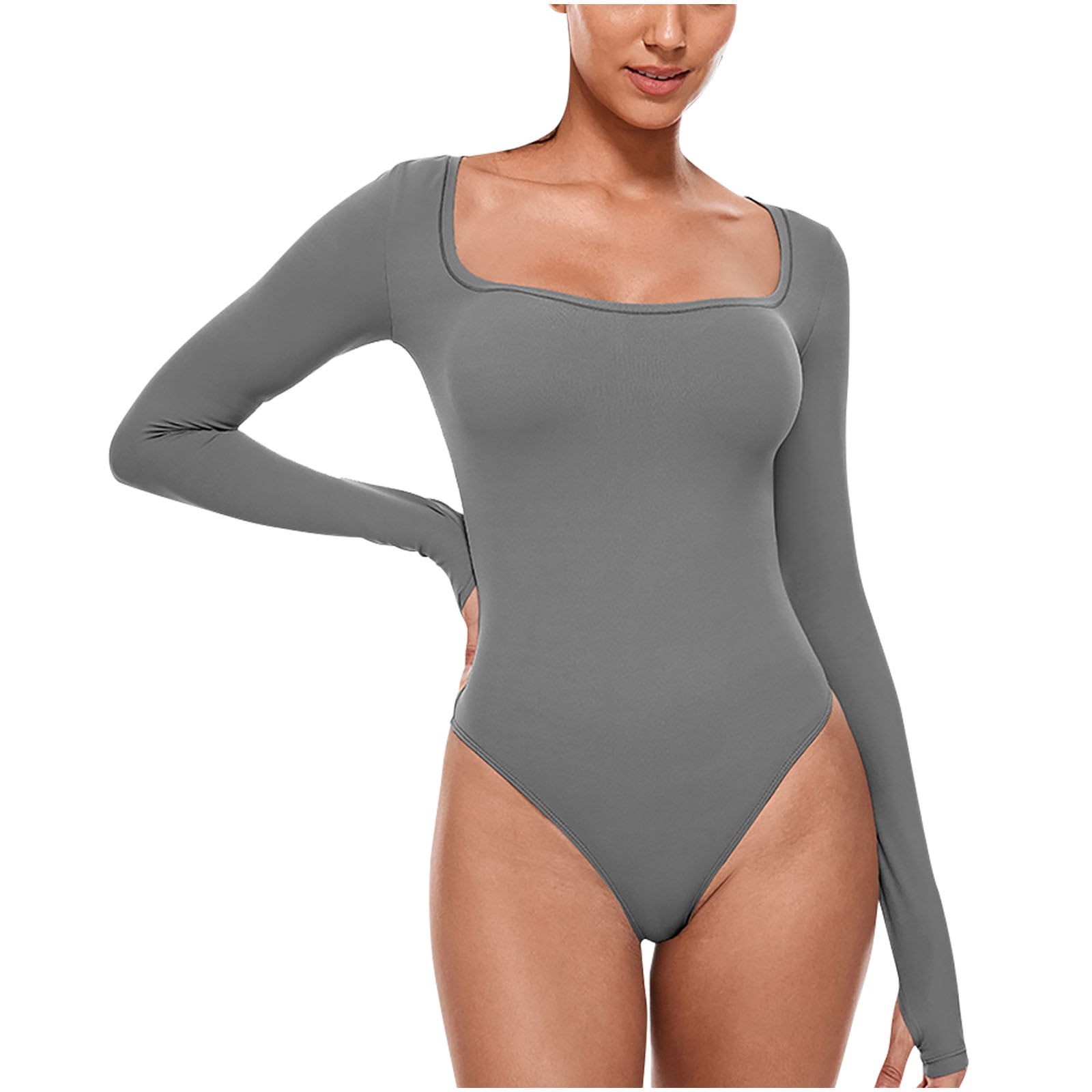Timegard Combinaison d'Entraînement pour Femmes à Manches Longues, Encolure Carrée, Ajustée, Confortable, Couleur Unie, Tenue Décontractée