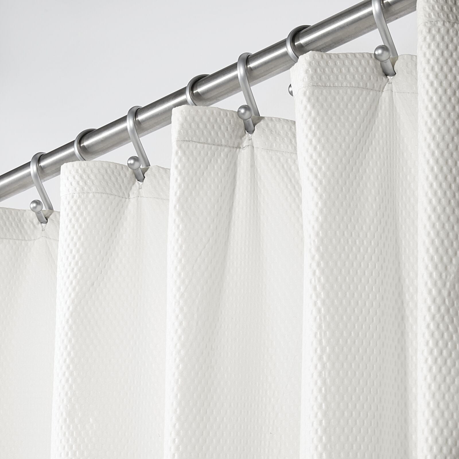 Polyester/Cotton Blend Fabric Shower Curtain with Waffle Weave and mDesign Long 