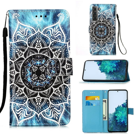 For Samsung Galaxy S21 Plus 5G Case, Mantto PU Leather Phone Case With Hand Rope Strap Cute Painted Flip Card Wallet Slots Kickstand Case For Samsung Galaxy S21 Plus 5G - Mandala