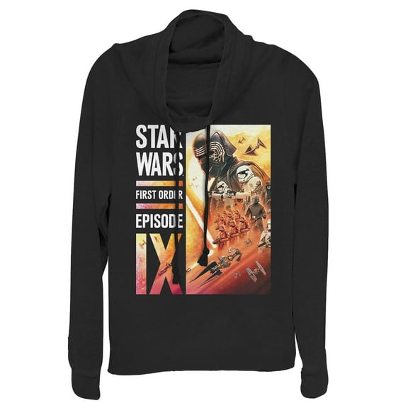 Junior's Star Wars: The Rise of Skywalker First Order Glow Cowl Neck Sweatshirt Black Large