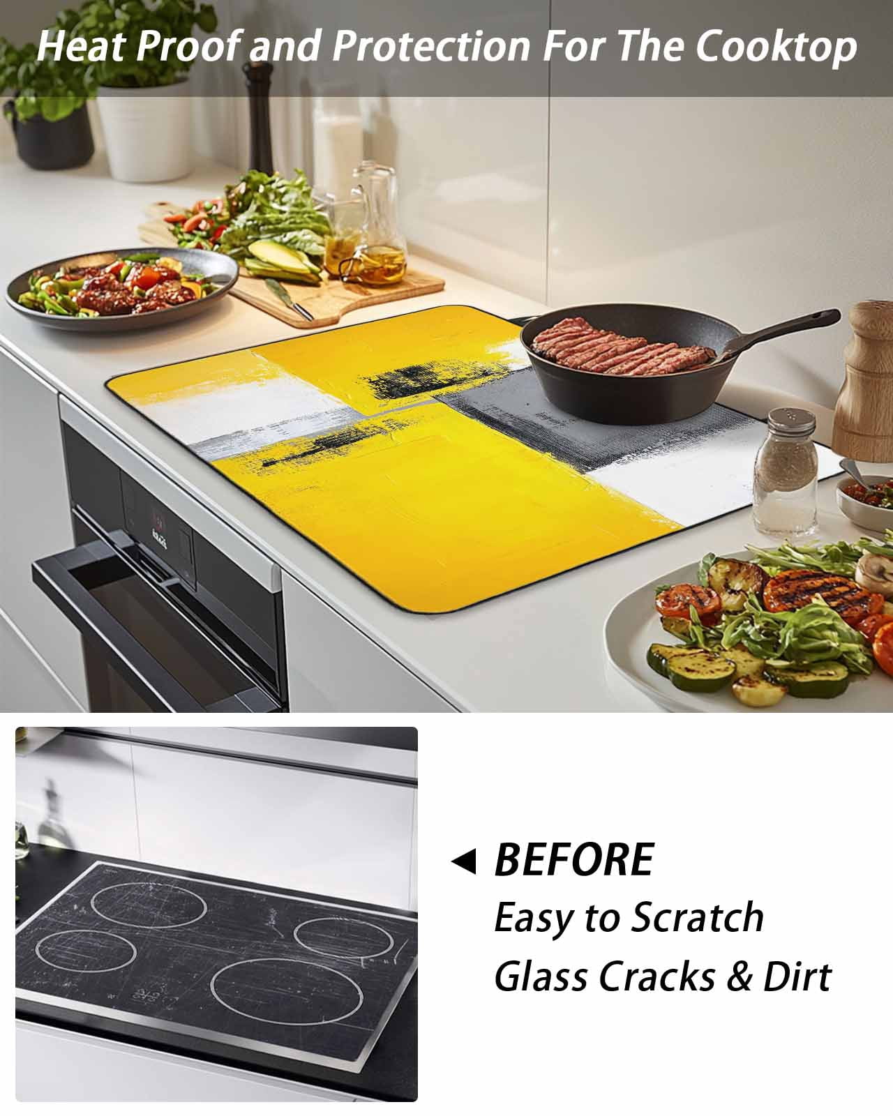 Stove Top Covers for Electric Stove, Oil Painting Yellow Grey Glass Stovetop Cover Protector, Abstract Modern Street Grunge Art Induction Cooktop Protector Oven Mat for Kitchen Countertop 24"x21"