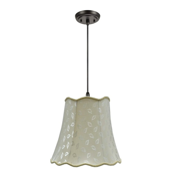 Aspen Creative 74003 Two-Light Hanging Pendant Ceiling Light with Transitional Scallop Bell Fabric Lamp Shade, Butter Creme, 16" width