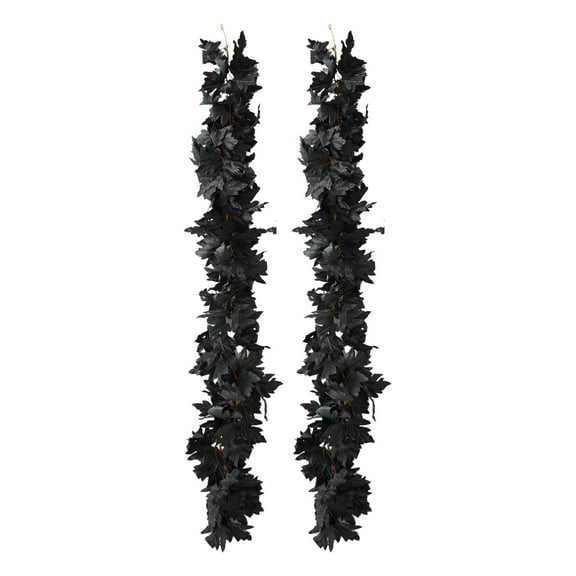 geerera 2pcs 67 Inch Black Artificial Maple Leaf Garland, Gothic Vine Decor for Autumn Harvest Thanksgiving Christmas Parties, Indoor Outdoor Hanging Decorations