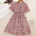thumbnail image 2 of EnJoCho Girls Child Short Sleeve Flowers Prints V Neck Summer Beach Sundress Party Dresses Princess Dress Little Children Girl Trendy Dress Outfits Cute Dresses 9 Years, 2 of 9