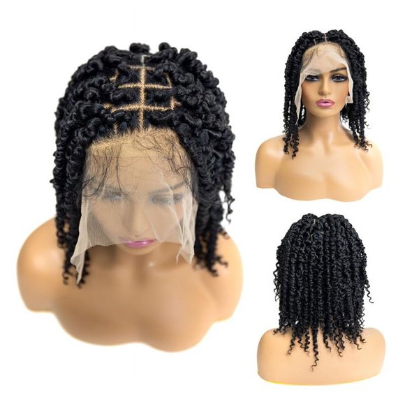 PIB 12'' Single Full Lace Wig Spring Twist Square Parted Knotless Braided Wigs for Black Women Synthetic Lace with Natural Baby Hair (#44 Charcoal Gray, 12"")