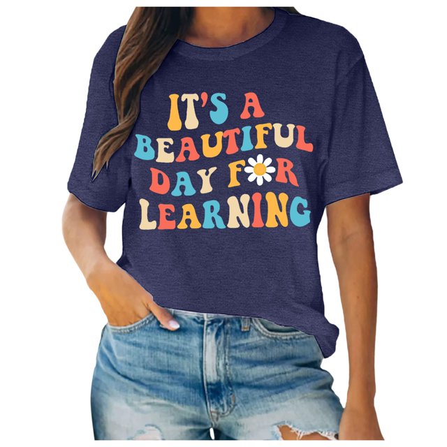 TSADFHJI T-Shirts pour Femmes Coupe Ample Manches 3/4 T-Shirt d'Été Décontracté Imprimé à Manches Courtes Col Rond m Bleu Foncé