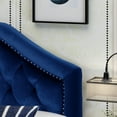 thumbnail image 3 of Navy Blue Velvet Queen & Full Sized Headboard - Fashionable With Button Stitch And Alluring Nailhead Accents Glamorous Charming Details, 3 of 7