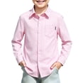 thumbnail image 2 of Boys Button Down Striped Dress Shirts with Chest Pocket Girls Long Sleeve Casual Formal School Uniform Shirts Pink,3-4 Years, 2 of 7