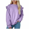 thumbnail image 3 of Ulanda Girls Long Sleeve Shirts Cute Ruffle Shoulder Crewneck Sweatshirts Pullover Tops 5-14 Years (Purple, 1-2 Years), 3 of 5
