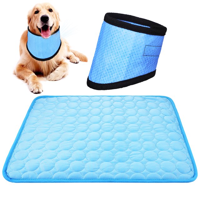 Dog Cooling Bandana Neck Wrap Cooler with Ice Silk Mat Cooling Blanket for Small Medium Dogs