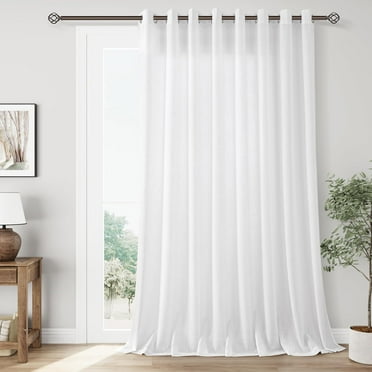 White Patio Sliding Door Curtains 100" Width 108 Inches Long Light Filtering Semi Sheer White Curtain Drapes Cotton Textured Extra Wide 100x108 Curtain Panels for Living Room Coastal Beach Decor