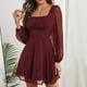 thumbnail image 4 of Vestido de manga larga de malla color vino tinto para mujer, estilo sólido de varias capas y cintura alta con cremallera en la espalda, talla S, 4 of 6