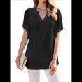 thumbnail image 1 of Blusas de Corta con Cuello en V para Mujer, Blusas Florales de Doble Capa de , Túnicas, Tops Negro S, 1 of 9