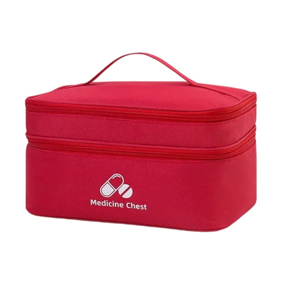 Red Large First Aid Bag, Double-Layer Medicine Storage Organizer with Handle, Portable Medical Kit for Travel, Family & Outdoor Activities, 1PC