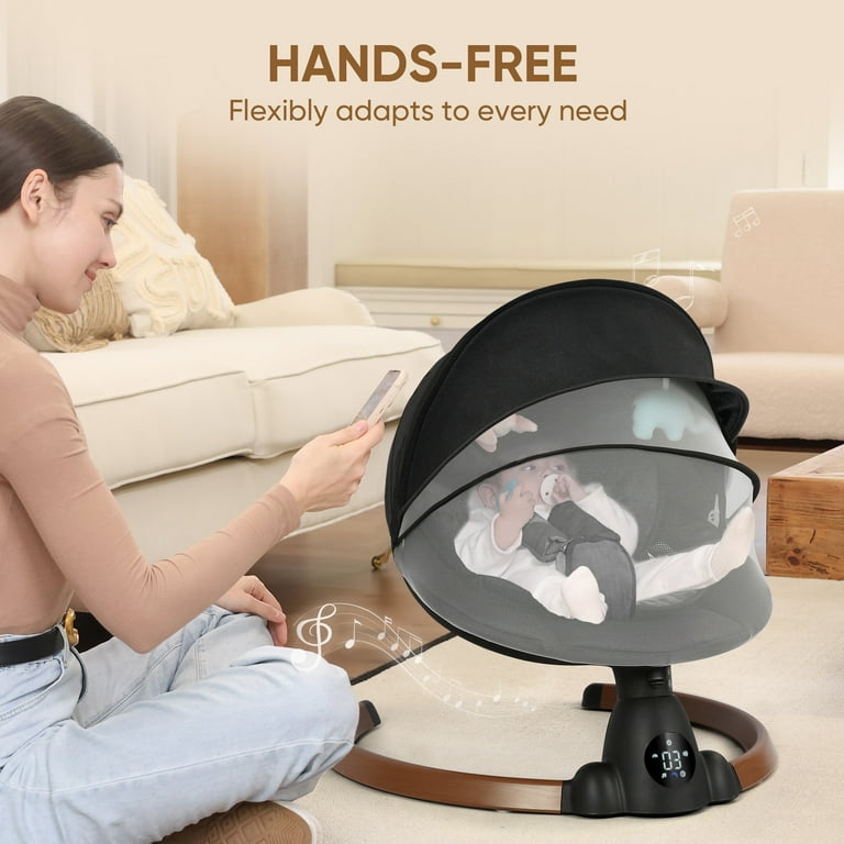Babyeap Baby Swing for Infants - Smart Electric Swing with Bluetooth Control 5-point Harness,5 Sway Speed,10 Lullabies(Black)
