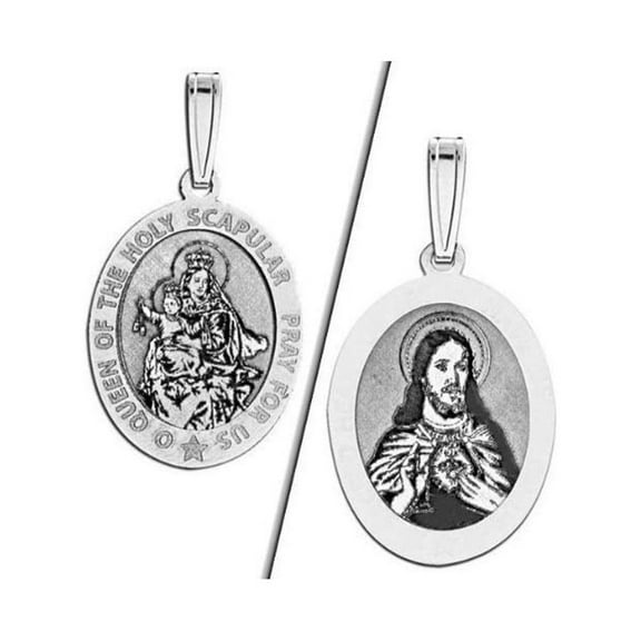 Scapular Religious Medal OVAL  - 2/3 x 3/4 inch Size of Nickel, Sterling Silver
