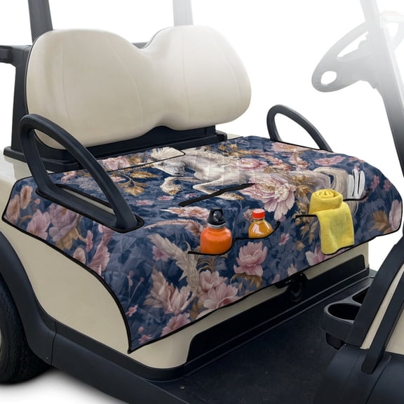 Whosucclay Floral Pattern Folding Golf Cart Seat Covers, 51.18 x 30.3 inches Club Car Seat Covers with All-Weather Protection 4 Storage Pockets