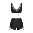 thumbnail image 4 of HAPIMO 2Pc Bikini Swimsuit Short Sleeve Bathing Suit Women's Summer V Neck Solid Beachwear Ruched Camisole with Boyshorts Swimwear Tropical Hawaii Hot Spring Beach Dress Black M, 4 of 4