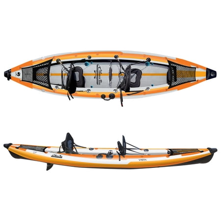 Waimea Bay Rigid Inflatables Vista Inflatable Kayak | 12.8 Ft Giant Inflatable Portable Two-Seater Kayak Includes Paddles, Aluminum Oars, Hand Pump and Detachable Fin | Blow Up Heavy Duty Kayaks