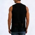 thumbnail image 6 of Ynynloco Men's Casual Suede Top V Neck Studded Detail Shirt Boho Fringe Trim Open Front Sleeveless Vest Jacket Waistcoat, 6 of 7