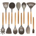 thumbnail image 1 of Set de 11 ustensiles de cuisine en silicone avec poignée en bois et ustensiles de cuisine antiadhésifs spatule en silicone gris, 1 of 5