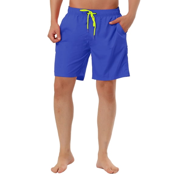 INSPIRE CHIC Men's Shorts Solid Beach Shorts Drawstring Surfing Mesh Lining Board Shorts Dark Blue 30
