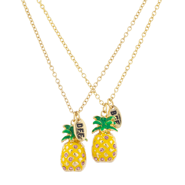 Lux Accessories Lux Accessories Gold Tone Enamel Pineapple Rhinestone BFF Necklace Set
