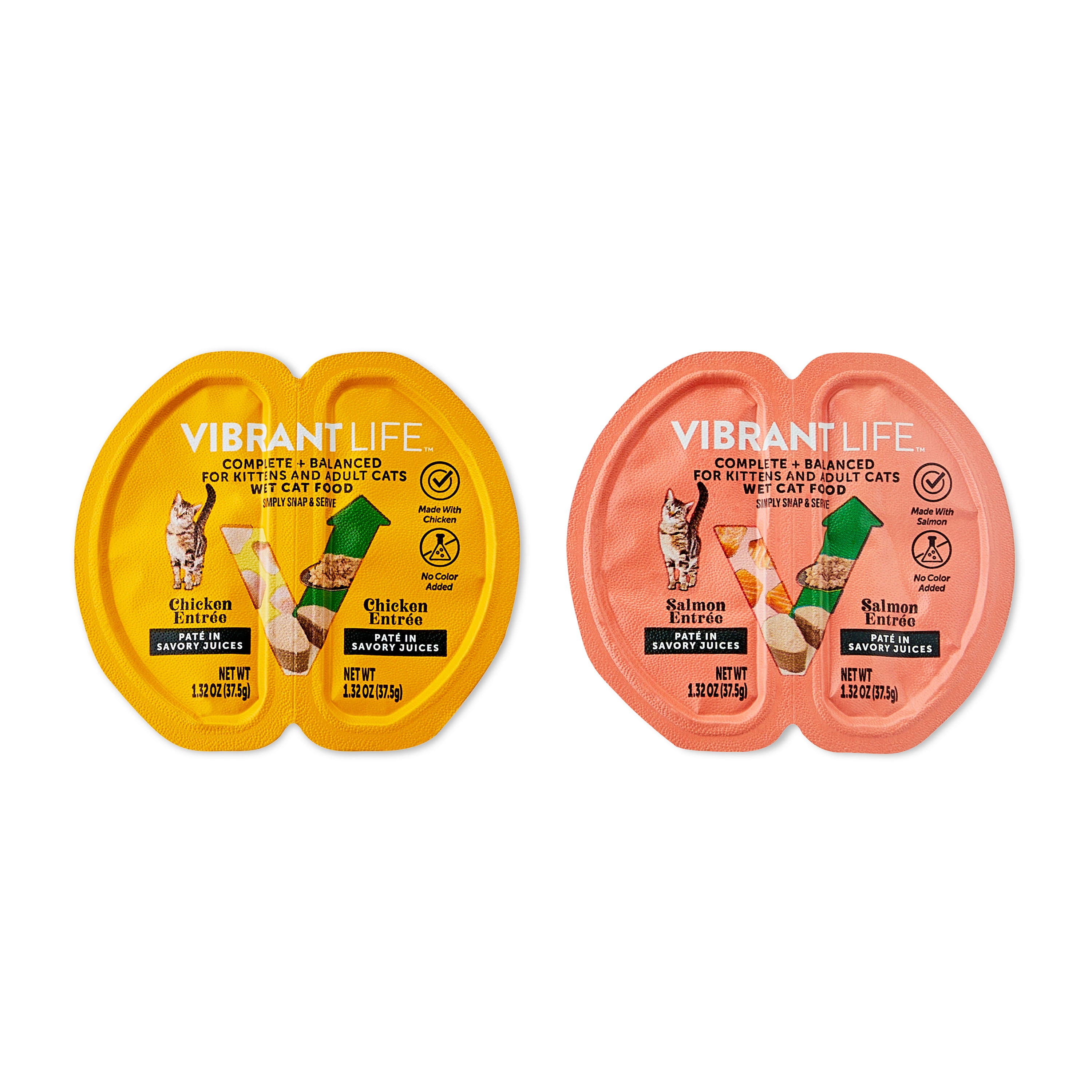(3 pack) Vibrant Life Salmon & Chicken Pate in Savory Juices Wet Cat Food, Grain-Free, 2.64 oz Split Trays, 12 Count