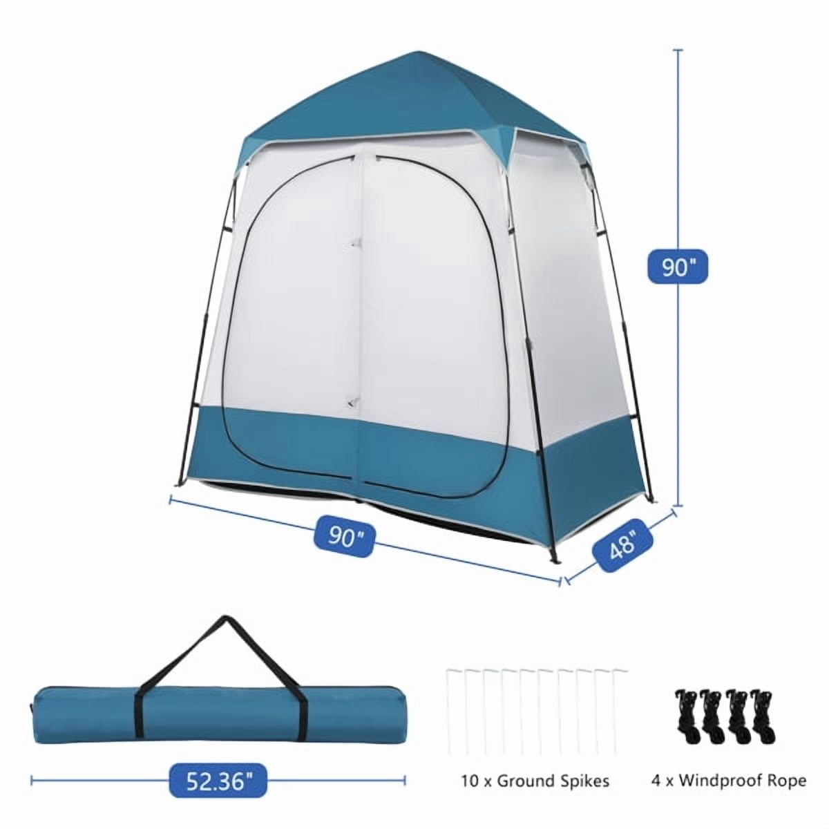 Alvantor Instant Pop up Privacy Shower Tent with Zipper Door, 90.16 x 48.03 in, Blue/White