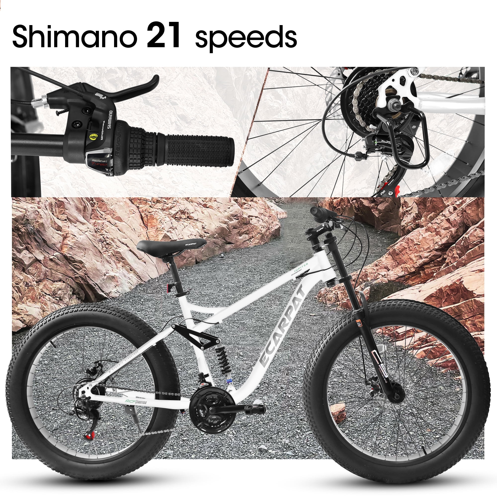 Ambifirner 26 inch Fat Tire Mountain Bike, 21 Speed with Disc-Brake Suspension, Double Disc Brake Men Women Carbon Steel Mountain Bike