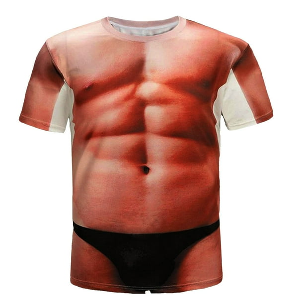 Camiseta de manga corta con cuello redondo y estampado de hombre musculoso en 3D Pompotops oipoqjl2713