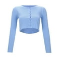 thumbnail image 4 of Women's Sweaters Light Solid Color Round Neck Long Sleeve Button Ribbed Knit Cardigan Cropped Casual Outerwear, 4 of 8