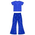 thumbnail image 4 of TiaoBug Child Girls Boys Jazz Hip Hop Disco Dance Party Outfits Crop Top with Bell Bottom Pants Set Royal Blue 6-7, 4 of 5