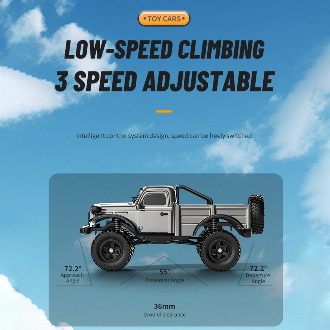 C8813 RC Rock Crawler with LED Lights, 1/16 Scale 4WD Off-Road Truck Model High-Torque 370 Motor, 12KM/H Speed Remote Control Car for Adult