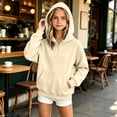 thumbnail image 3 of Besolor Sweatshirts for Kids Girls Fall Winter Fleece Lined Thermal Warm Long Sleeve Hooded Quarter Zipper Pullover Tops with Pocket(7-8 Years,Beige), 3 of 6