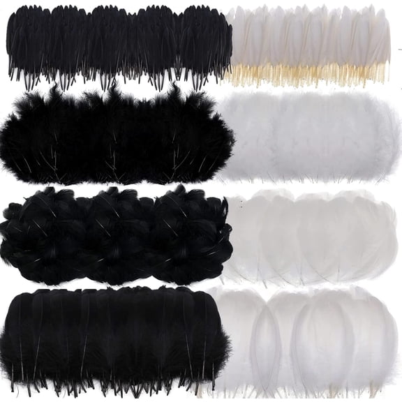 400PCS White and Black Feathers 2.8-7 inch, 4 Styles Assorted Feathers for DIY Crafts Wedding Halloween Costume Party Decorations Dream Catcher Supplies