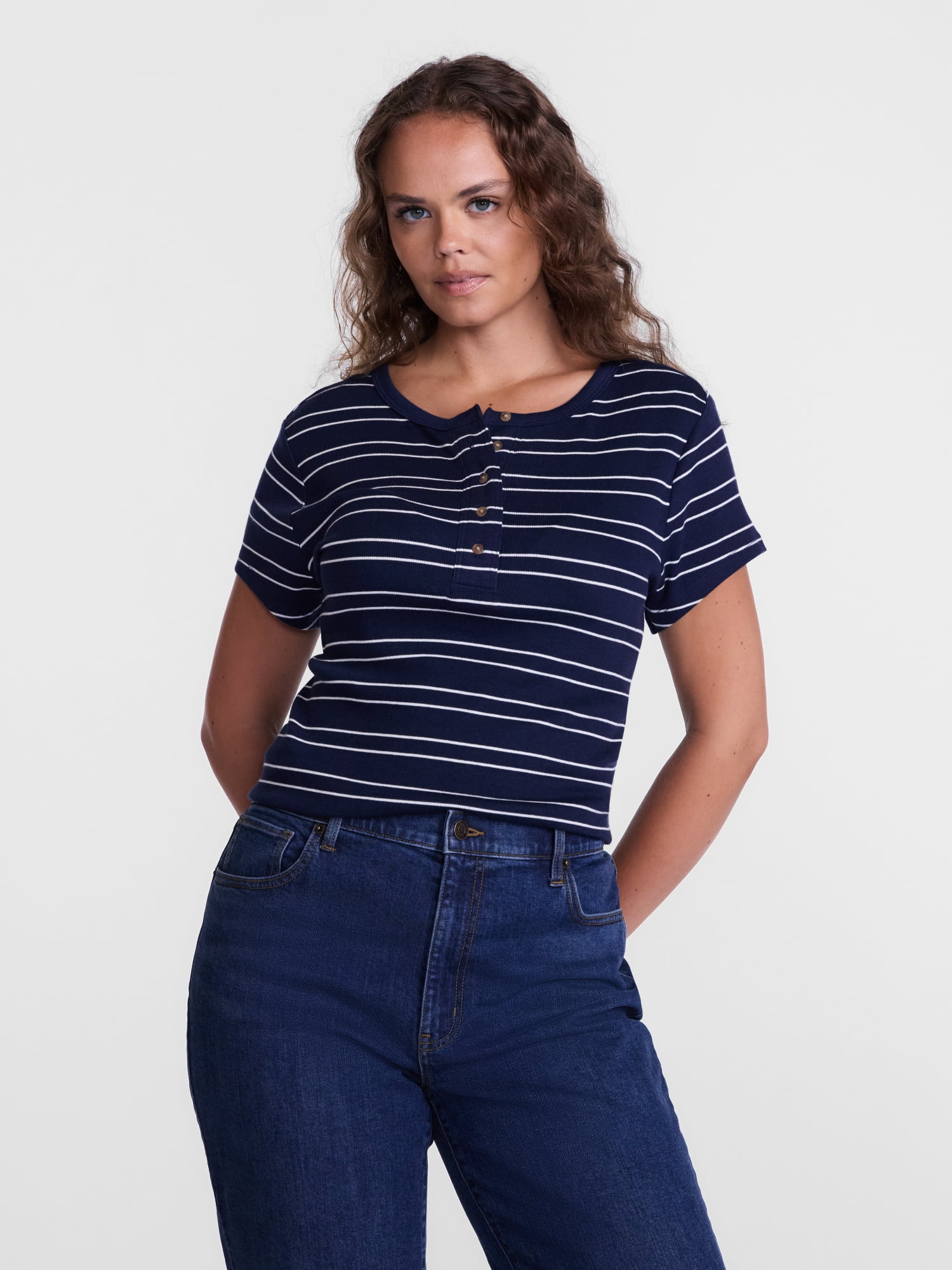 Scenario Women's Rib Henley with Short Sleeves, Sizes XS-XXXL