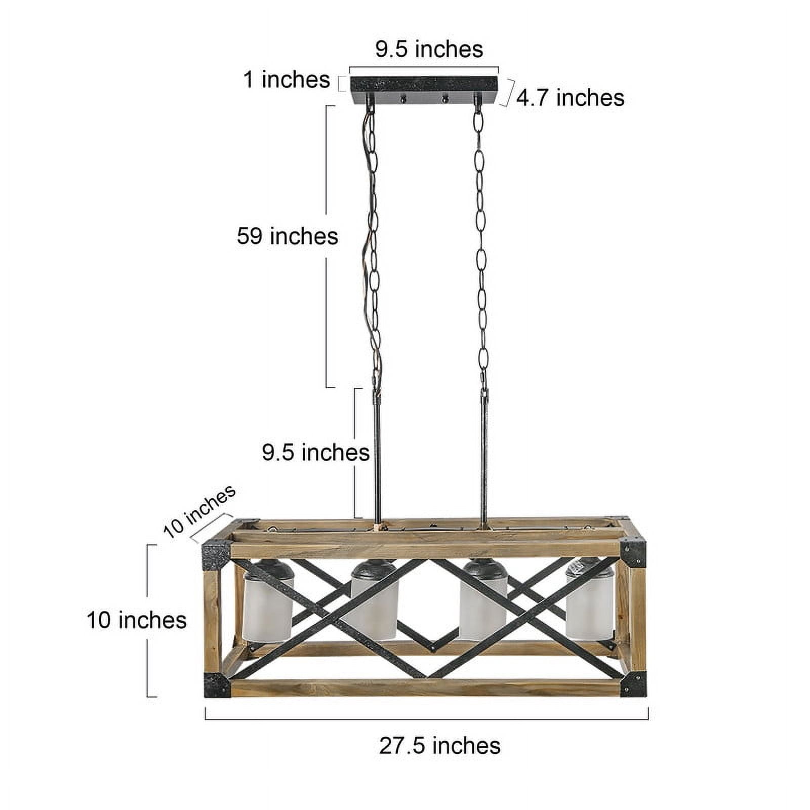 LNC Farmhouse 4-Light Rectangle Chandelier with Wood Frame and Frosted Glasss, 27.5" Wide