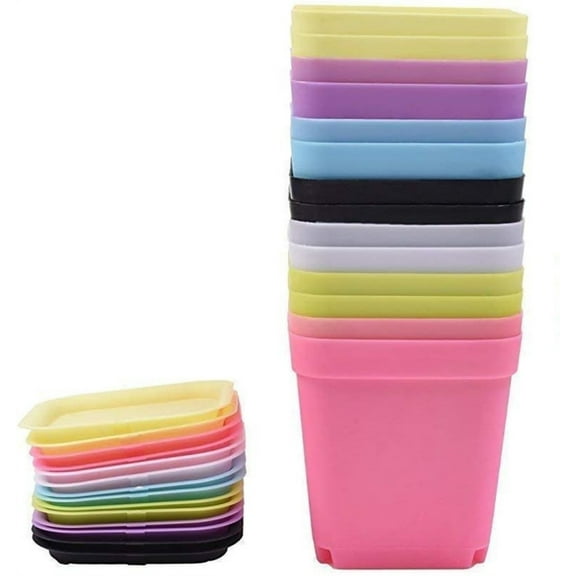 16 Pack Plastic Square Nursery Pots 3 Inch Plastic Plant Pots, Happon Flower Pot for Indoor Outdoor Garden Office Decor