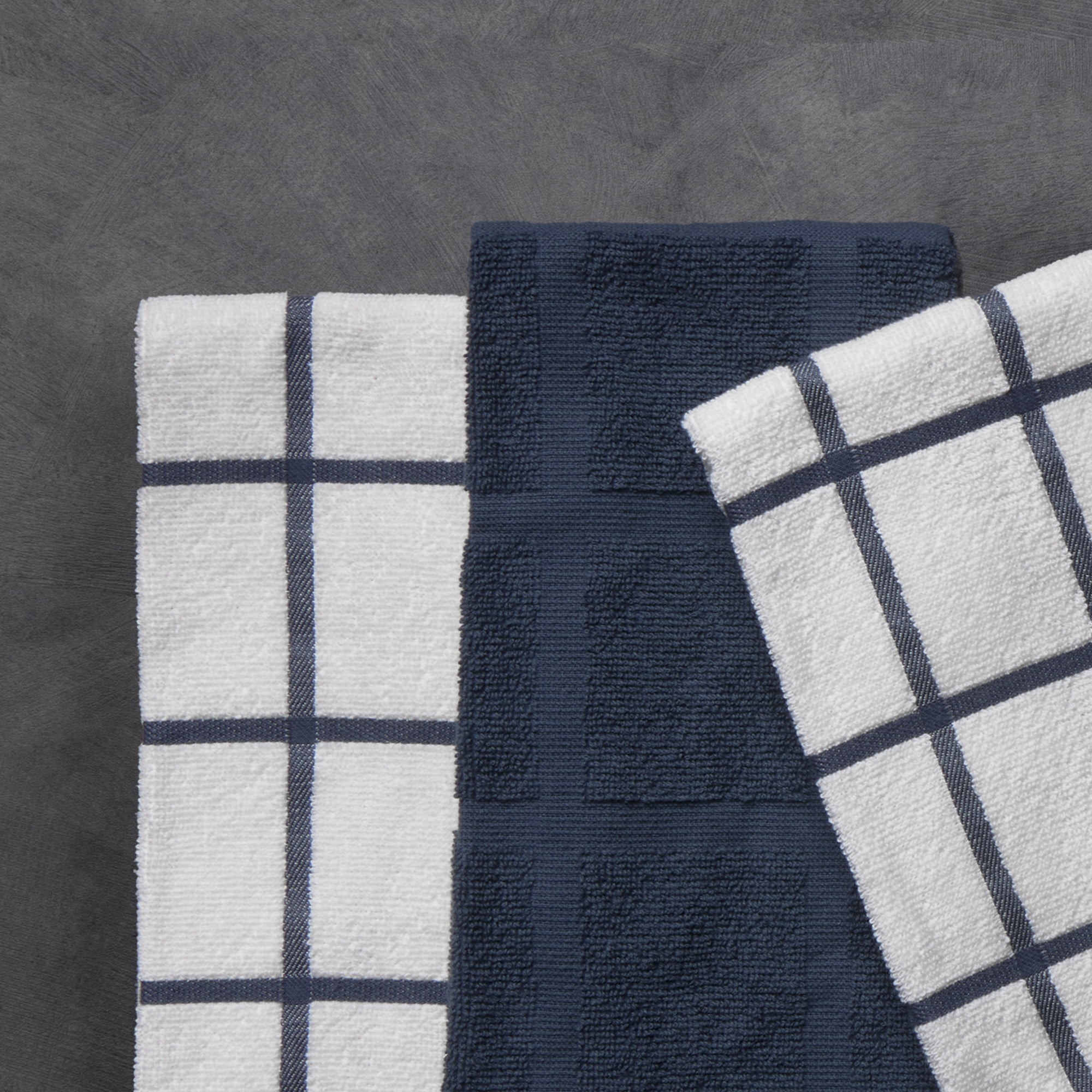 Thyme & Table Kitchen Towels, Navy Windowpane, 5 Pack Set