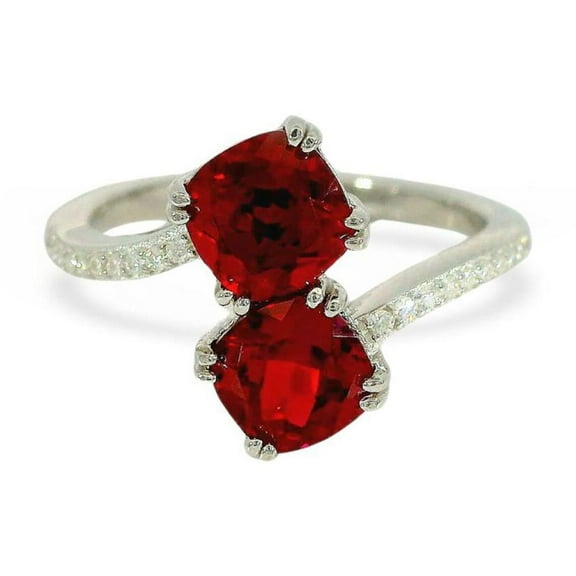 Lab Grown Ruby Bypass Ring For Women July Birthstone Sterling Silver Ring-Dainty Two StoneRuby Red RingJewelry Gift For Her