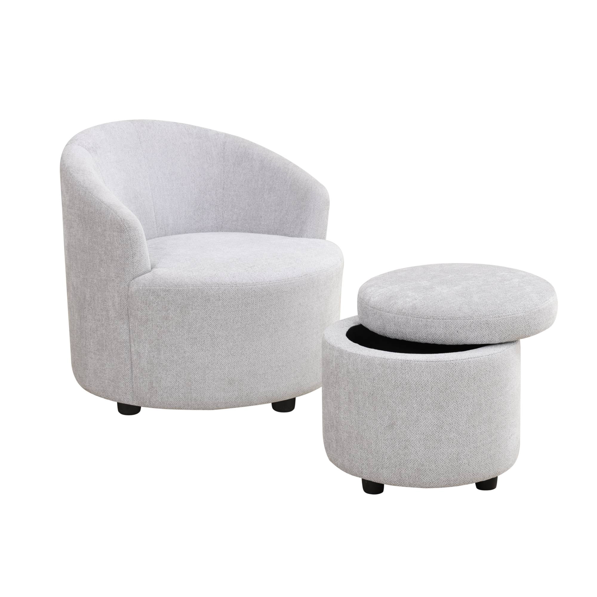 Swivel Barrel Chair With Storage Ottoman Comfy Armchair with Footrest Reading Chair for Living Room, Bedroom