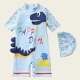 thumbnail image 2 of TOWED22 Toddler Boys Rash Guard Swimsuit Sea World Animal Print Zipper Short Sleeve Bathing Suit with Swim Cap for Kids Light Blue,2-3 Y, 2 of 5