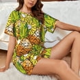 thumbnail image 4 of Uemuo Tropical Summer Fruit Pattern Women's Short-Sleeved Pajama, Button-Front Loungewear, 2-Piece Summer Sleepwear, Elastic Drawstring Shorts-Medium, 4 of 7