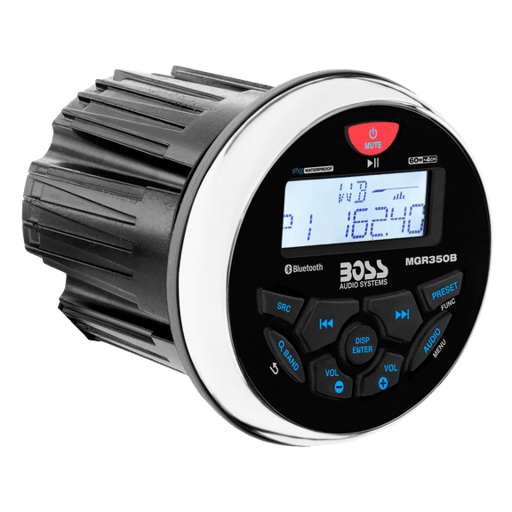 BOSS Audio Systems MGR350B Gauge-Style Marine Bluetooth Receiver, Weatherproof Boat Stereo