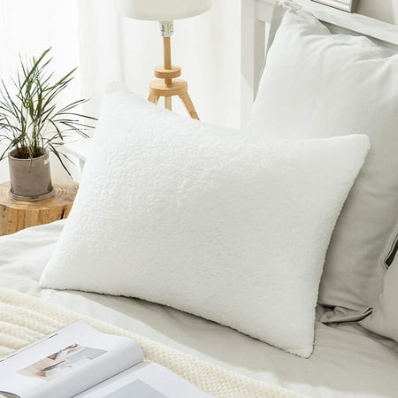 

MIULEE Decorative Bed Body Pillow Pillowcase Ultra Soft Fluffy Cover with Zipper Sherpa Long Side Sleeper Cushion Case for Christmas Adults Pregnant Women Queen Size 16x16 Inch White
