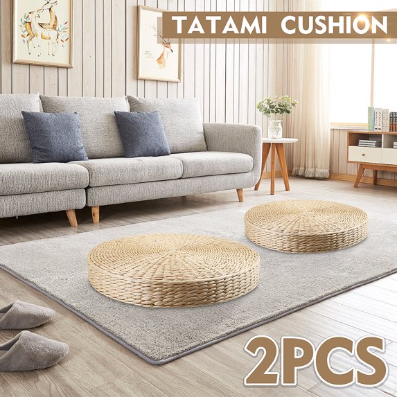 40CM Round Pouf Tatami Cushion Chair Floor Sit Mat Meditation Soft Yoga Seat Mat Natural Straw Home Garden Patio Restaurant Seat