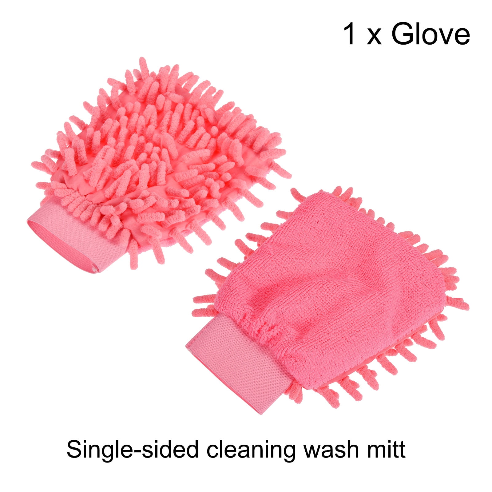 Unique Bargains Microfiber Chenille Mitts Reusable Cleaning Gloves Wash Sponge for Home Pink