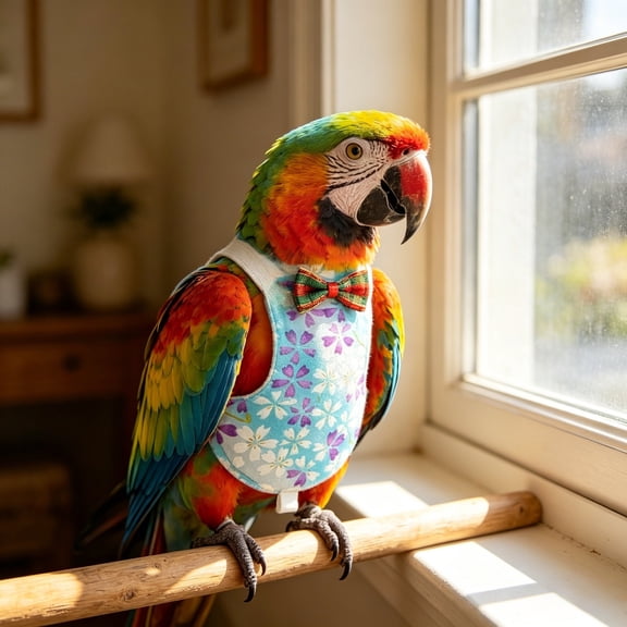 Reusable Bird Diaper Flight Suit with Adjustable Straps Leakproof Lining for Cockatiel Parrot Pigeon Conure Sun Parakeet Macaw(Blue,L)